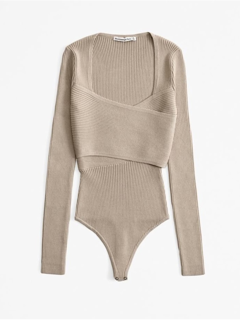 Abercrombie & Fitch Ribbed Long-Sleeve Bodysuit in Taupe